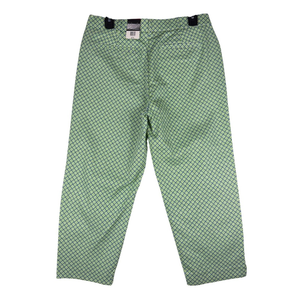 Kim Rogers Fit Solutions Slimming Capris Green Blue Geometric Pants Womens 8 NWT - Picture 2 of 10